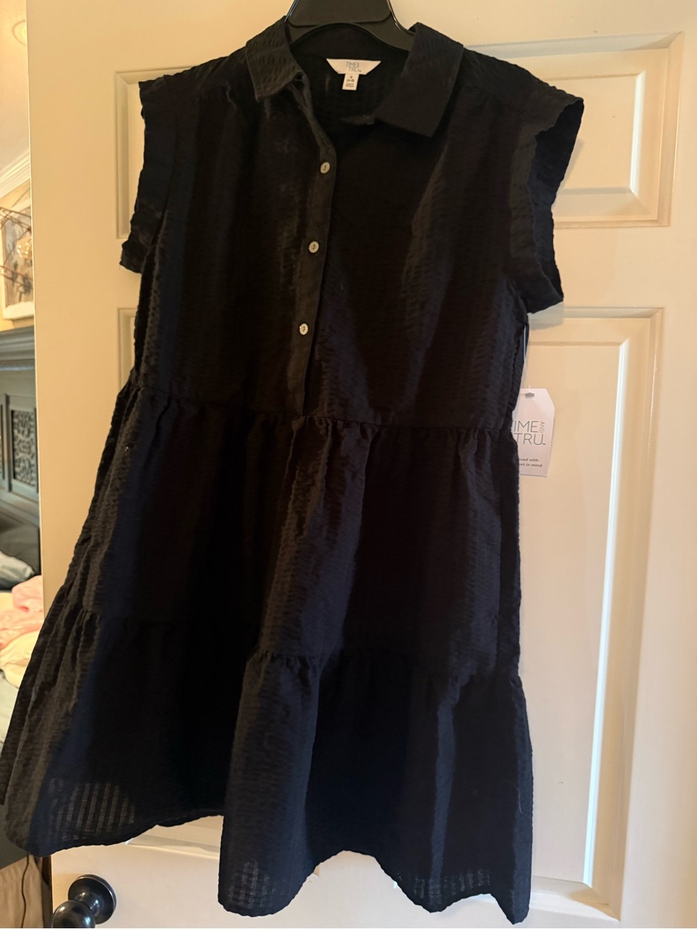 Time and Tru Black Textured Tiered Dress